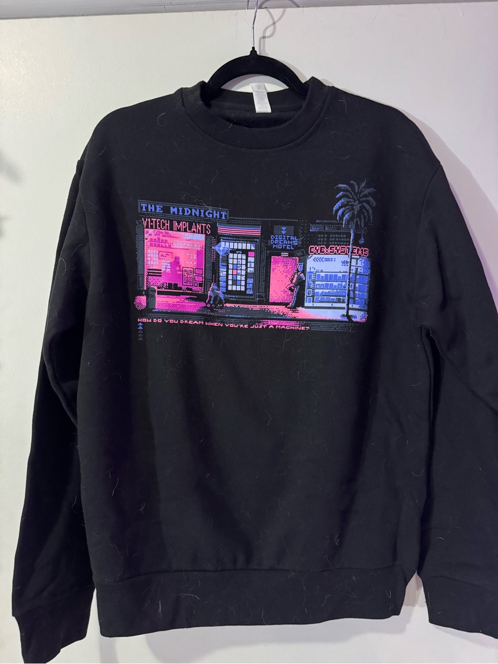 THE MIDNIGHT BAND Black Graphic Crewneck Sweatshirt with Neon Print LIKE NEW